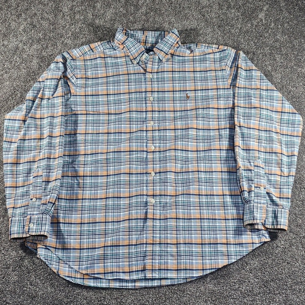 Ralph Lauren Button Down Mens XXL Blue Orange Plaid Classic Fit Cotton Preppy - Picture 4 of 11